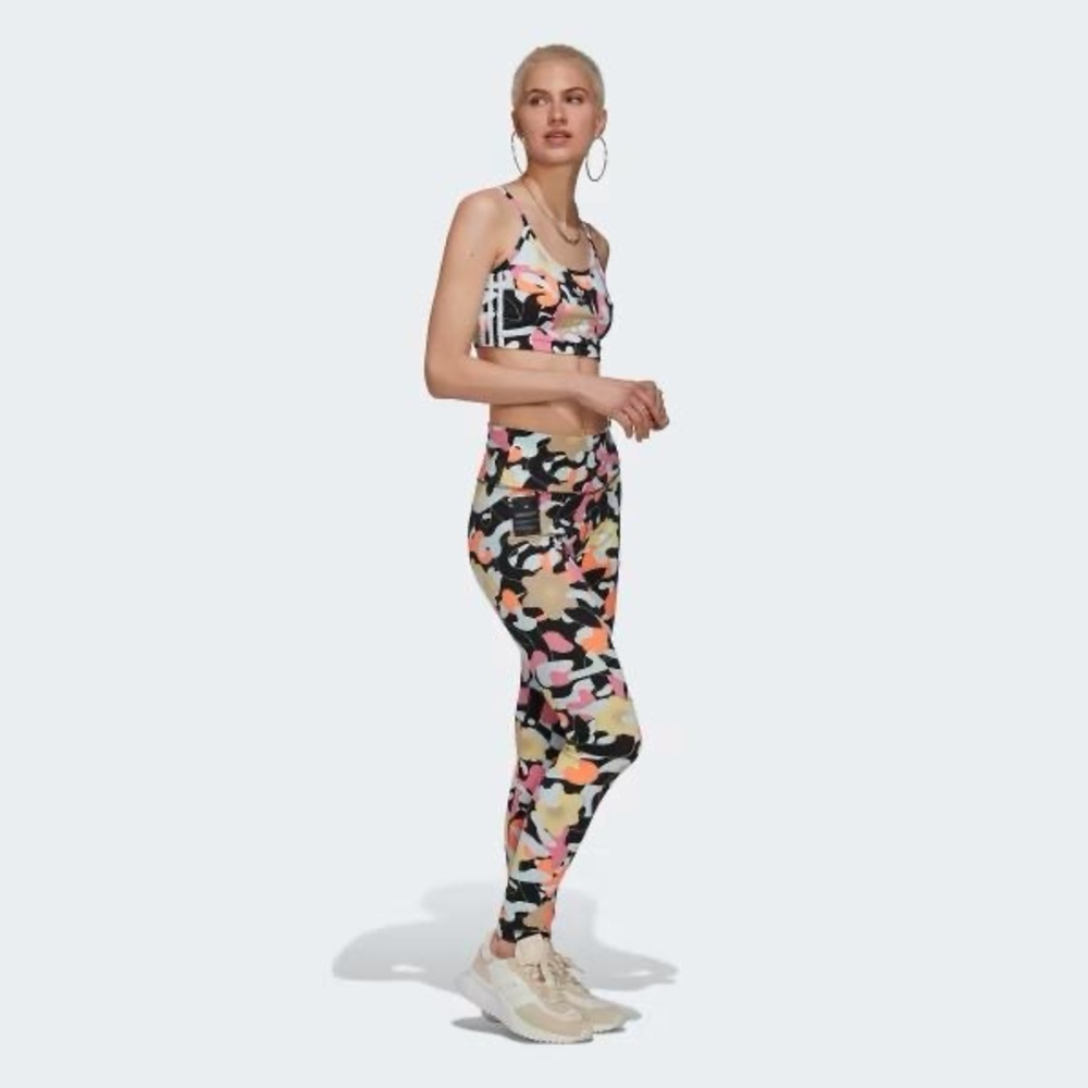 Adidas 2 piece Lycra pants shirt stretch yoga floral camo graphic running